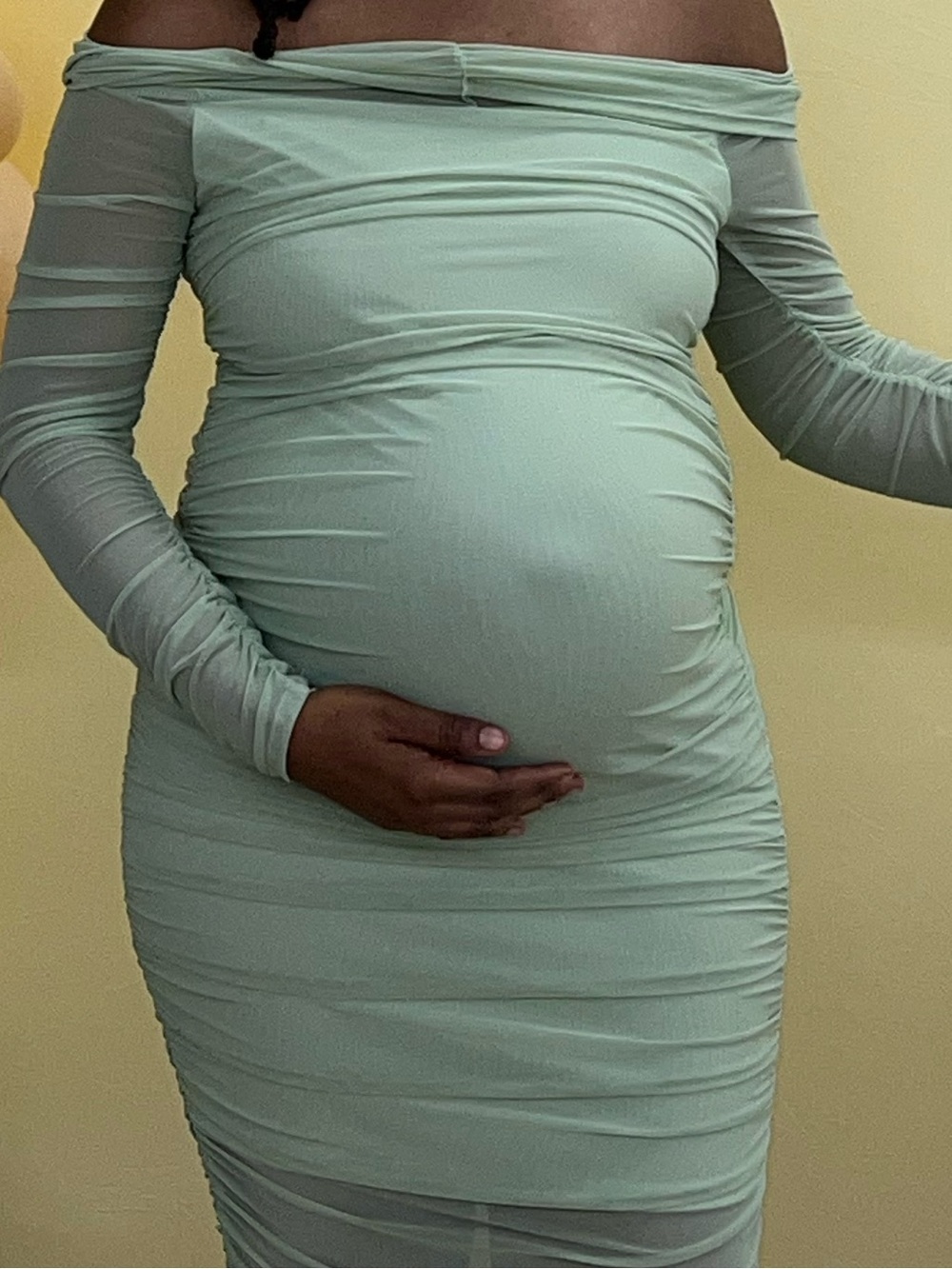Fashion Nova Olive Green Long Sleeve Ruched Maxi Dress